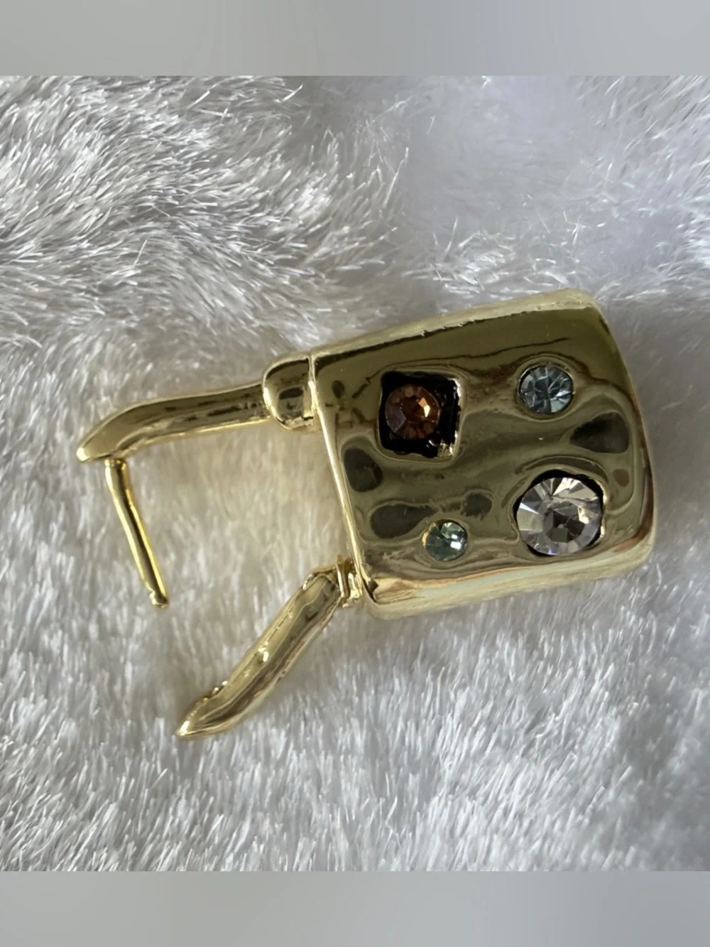 COACH Signature Gem Multicolor Crystal Padlock Hoop Earrings in Gold Tone - Picture 5 of 7